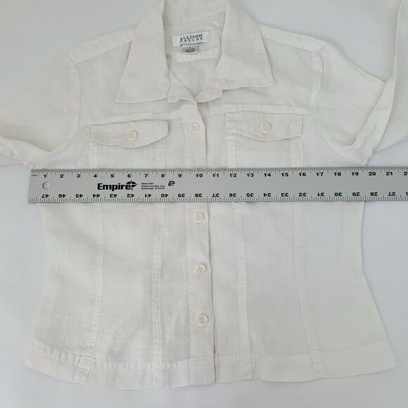 Allison Taylor Shirt Women L 100% Linen White Button Down Pockets Resort Beach - Picture 5 of 8